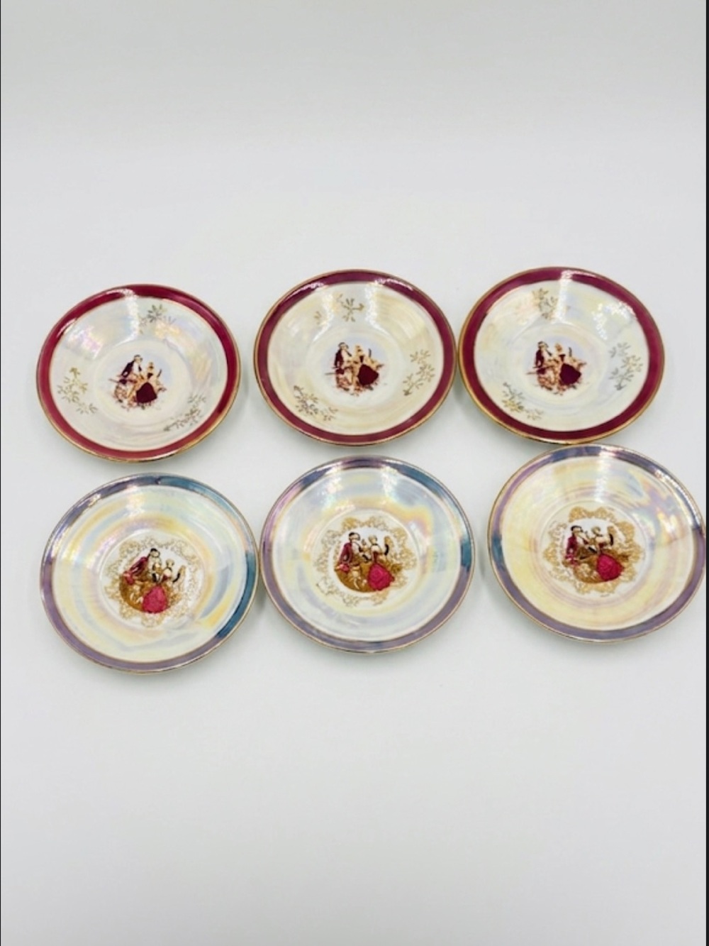 Vintage Porcelain Fragonard Lusterware Saucers - Set of 6 (Mixed Lot)